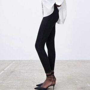 Zara Faux Suede Black Leggings, Zipper Hem